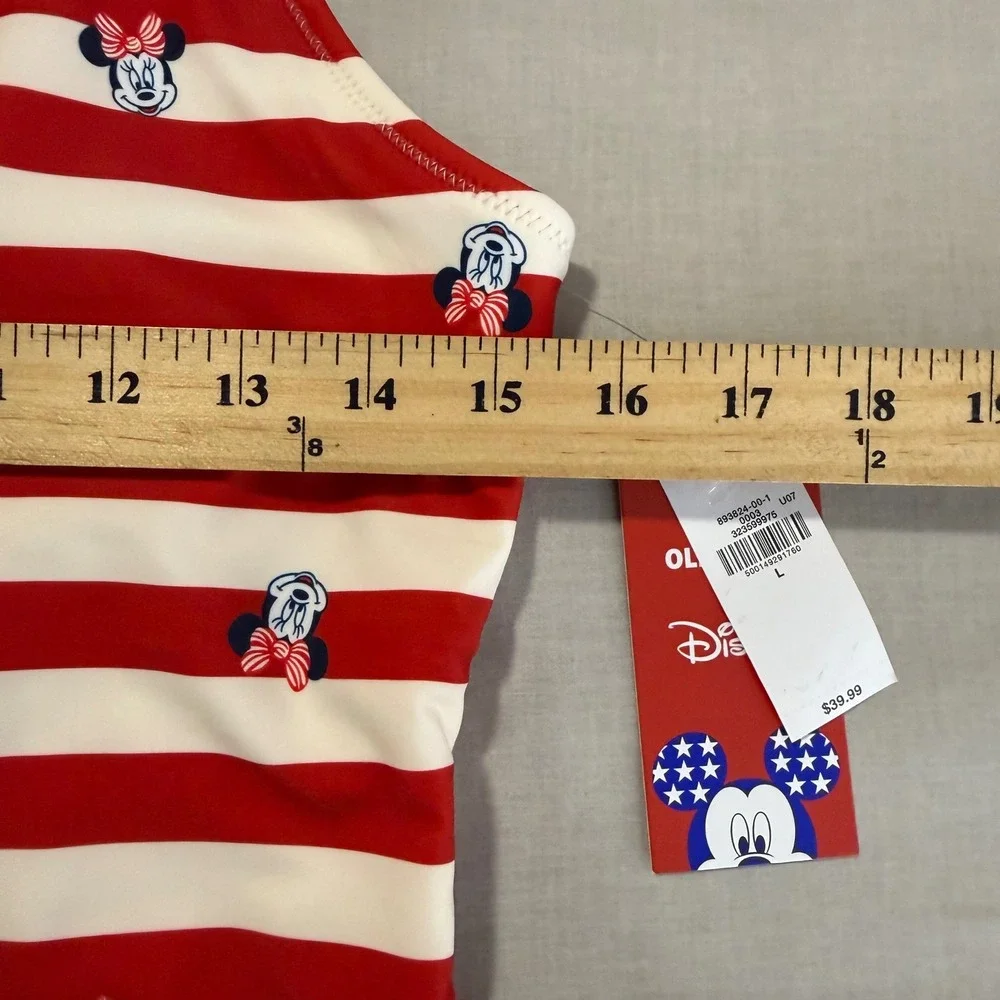 Old Navy Women's Large One Piece Swimsuit Red Striped Disney Minnie Mouse NEW